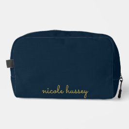 Marineblauw Gouden Schrift  | Stijlvol Modern Mono Toilettasje