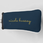 Marineblauw Gouden Script | Stijlvol Modern Monog Golfheadcover (Voorkant)