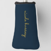 Marineblauw Gouden Script | Stijlvol Modern Monog Golfheadcover (Draai 90)