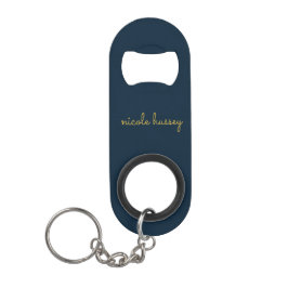 Marineblauw Gouden Script  | Stijlvol Modern Monog Mini Flessenopener