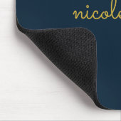 Marineblauw Gouden Script  | Stijlvol Modern Monog Muismat (Hoek)