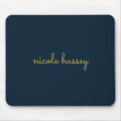 Marineblauw Gouden Script  | Stijlvol Modern Monog Muismat (Voorkant)