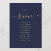 Marineblauw Gouden Script Tafelnummer Zitplaatskaa (Achterkant)
