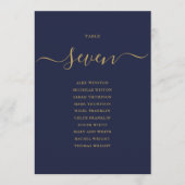 Marineblauw Gouden Script Tafelnummer Zitplaatskaa (Voorkant)