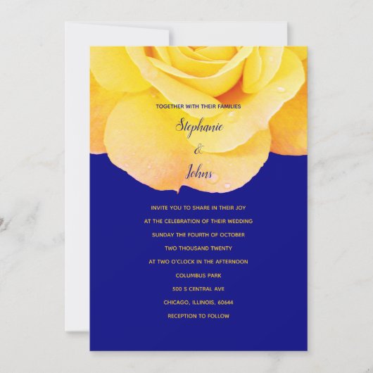 Marineblauw Gouden Sinaasappel Gele Rose Bloemen B Kaart (Voorkant)