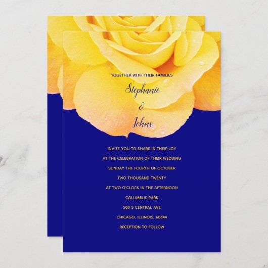 Marineblauw Gouden Sinaasappel Gele Rose Bloemen B Kaart (Voorkant / Achterkant)