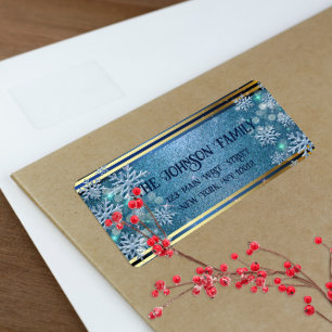 Marineblauw Gouden Sneeuwvlok Kerst Retouradres Etiket