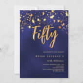 Marineblauw gouden sterren 50e verjaardag luxe kaart (Voorkant)