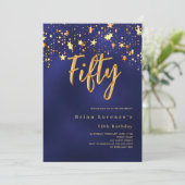 Marineblauw gouden sterren 50e verjaardag luxe kaart (Staand voorkant)