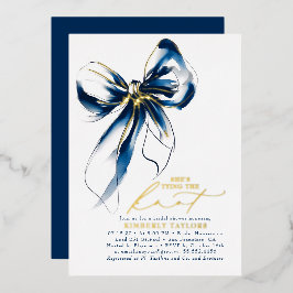 Marineblauw Gouden Strik Elegante Bruiloftsdouche Folie Uitnodiging