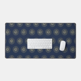 Marineblauw | Gouden Zinnia Bloem Medaillons Bureaumat