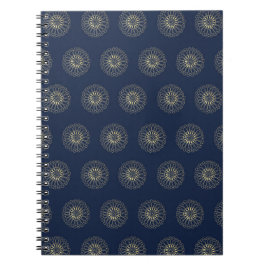 Marineblauw | Gouden Zinnia Bloem Medaillons Notitieboek