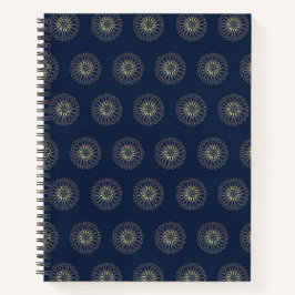 Marineblauw | Gouden Zinnia Bloem Medaillons Notitieboek