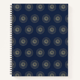 Marineblauw Gouden Zinnia Bloem Medaillons Notitieboek