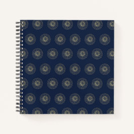 Marineblauw | Gouden Zinnia Bloem Medaillons Notitieboek