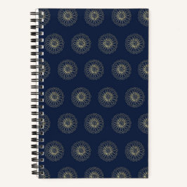 Marineblauw | Gouden Zinnia Bloem Medaillons Notitieboek