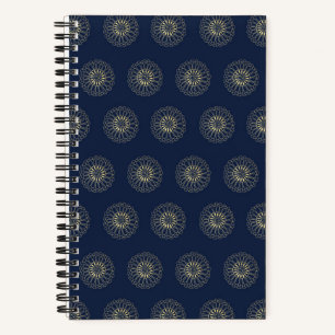 Marineblauw Gouden Zinnia Bloem Medaillons Notitieboek