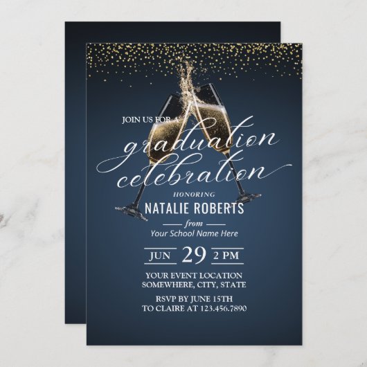 marineblauw goudkaas op Afstuderen Kaart (Voorkant / Achterkant)