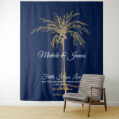 Marineblauw goudpalm Beach Weddenschap Backdrop Wandkleed (In situ)