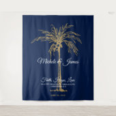 Marineblauw goudpalm Beach Weddenschap Backdrop Wandkleed (Voorkant)