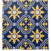 marineblauw goudwit Marokkaanse arabeske tegel Douchegordijn (Voorkant)