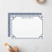 Marineblauw Grieks Key Border gepersonaliseerd bri Notitiekaartje (Voorkant / Achterkant in situ)