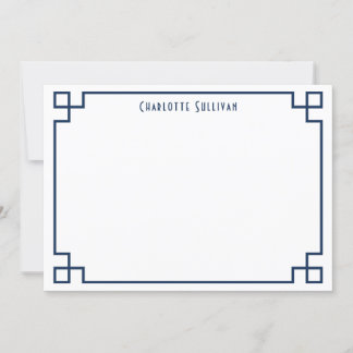 Marineblauw Grieks Key Border gepersonaliseerd bri Notitiekaartje