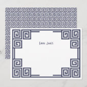 Marineblauw Grieks Key Border gepersonaliseerd bri Notitiekaartje (Voorkant / Achterkant)