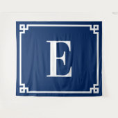 Marineblauw Grieks Key Border Groot Monogram E Wandkleed (Voorkant (horizontaal))