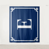 Marineblauw Grieks Key Border Groot Monogram E Wandkleed (Voorkant)
