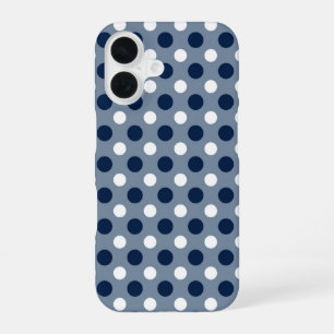 marineblauw-grijs en witte stippen iPhone 16 hoesje