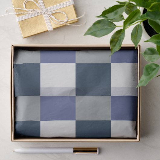 Marineblauw Grijs Wit Checkerboard Checkers Tissuepapier (Geschenk)