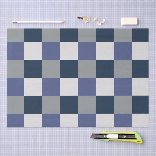 Marineblauw Grijs Wit Checkerboard Checkers Tissuepapier (Craft)