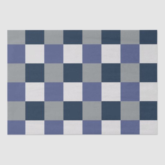 Marineblauw Grijs Wit Checkerboard Checkers Tissuepapier (Voorkant)