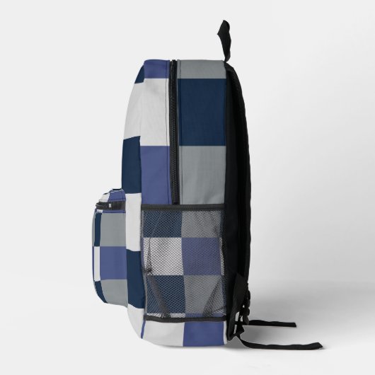 Marineblauw grijs wit dambord geruit bedrukte rugzak (Rechts)