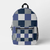 Marineblauw grijs wit dambord geruit bedrukte rugzak (Voorkant)