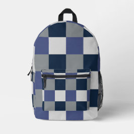 Marineblauw grijs wit dambord geruit bedrukte rugzak