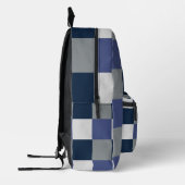 Marineblauw grijs wit dambord geruit bedrukte rugzak (Links)