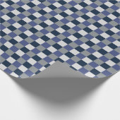 Marineblauw grijs wit dambord geruit cadeaupapier (Hoek)