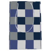 Marineblauw grijs wit dambord medium cadeauzakje (Voorkant)