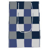 Marineblauw grijs wit dambord medium cadeauzakje (Achterkant)