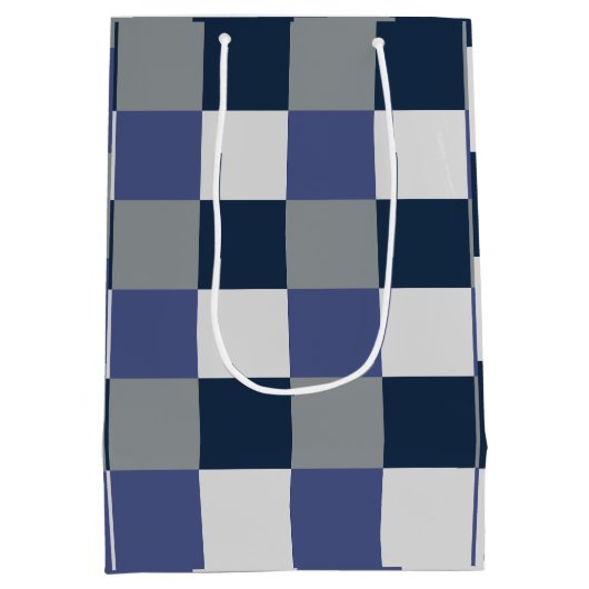 Marineblauw grijs wit dambord medium cadeauzakje (Achterkant)