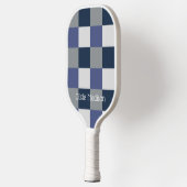Marineblauw grijs wit schaakbord gepersonaliseerd pickleball paddle (Links)
