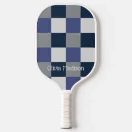 Marineblauw grijs wit schaakbord gepersonaliseerd pickleball paddle
