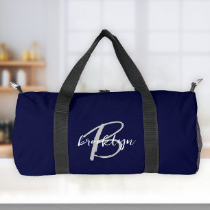 Marineblauw Grijs Wit Schrift Monogram  Plunjezak