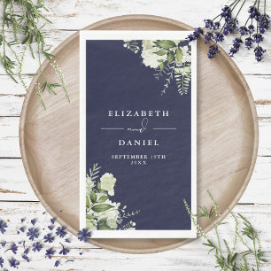 Marineblauw groen Bloemen Elegante bruiloft Servet
