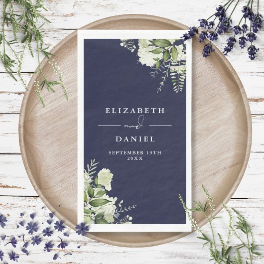 Marineblauw groen Bloemen Elegante bruiloft Servet
