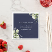 Marineblauw groen Bloemen Elegante Namen Datum Servet (Insitu)