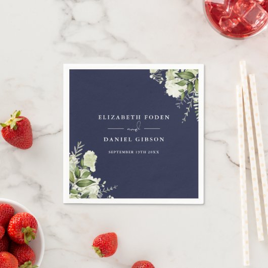 Marineblauw groen Bloemen Elegante Namen Datum Servet (Insitu)