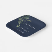 Marineblauw groen Botanische Waterverf Bruiloft Papieren Bordje (Gebogen)